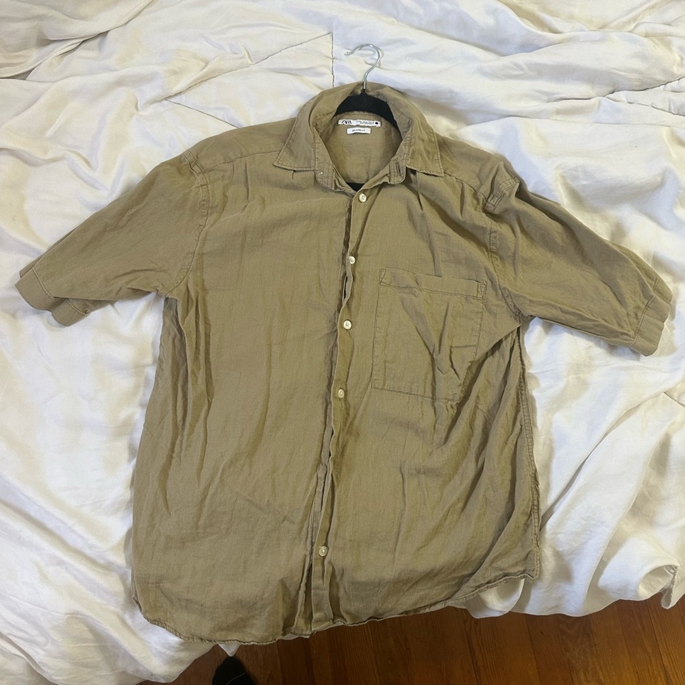 Zara Khaki Relaxed Fit Shirt